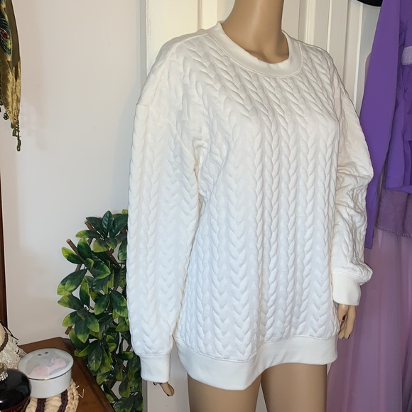Joe Fresh plus size cream cableknit pullover sweatshirt top 1X new - Picture 3 of 11
